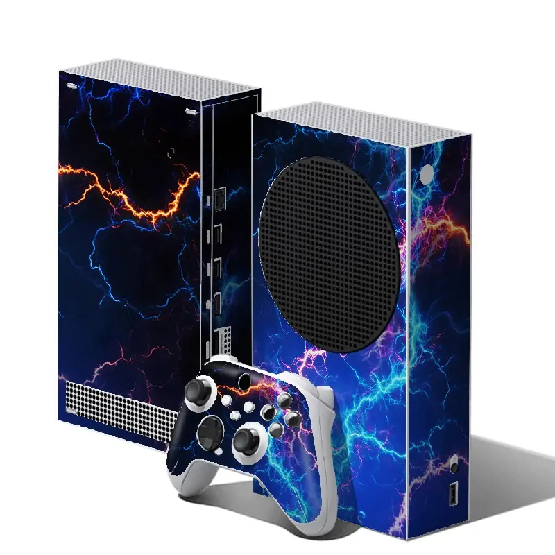 Vibrant Blue Purple Lightning Texture Vinyl Skin Cover for Xbox Series S Console and Wireless Controller, Waterproof, Scratch-Proof & Long Lasting, Removable Without Residue Game Console Decor Sticker