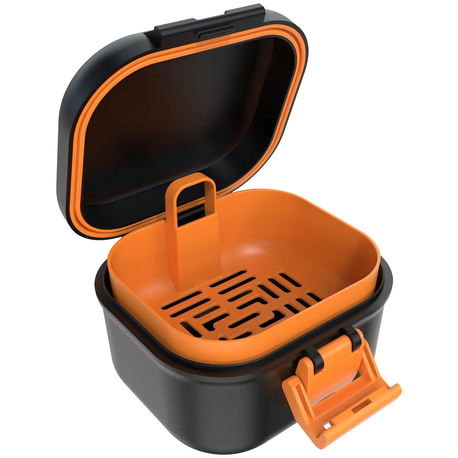 Leak Proof Denture Bath Cup, Portable Soaking Denture Box, Denture Bath Case with Strainer, for Dentures and Braces (Black + Orange)