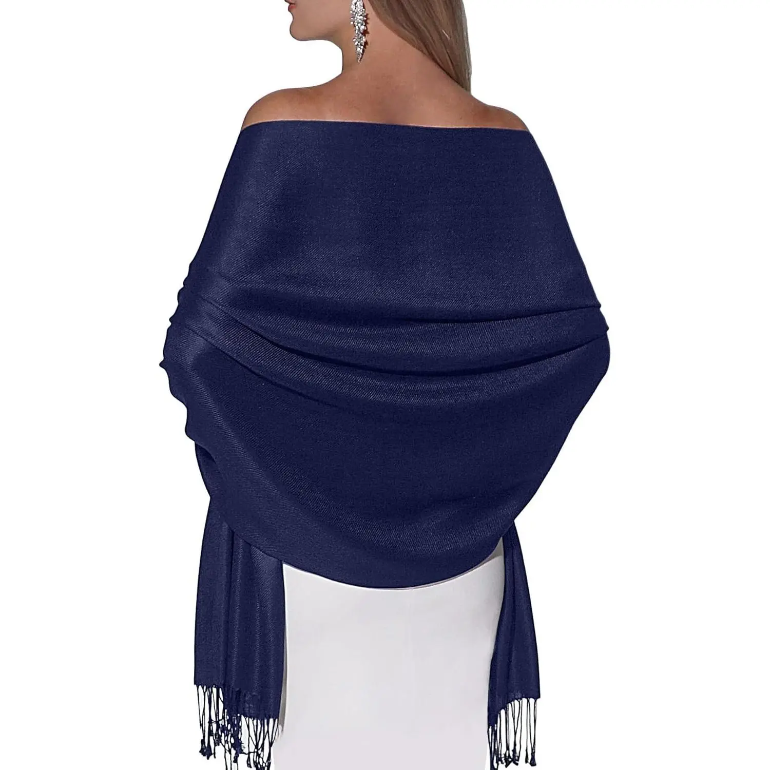 Pashmina Shawls and Wraps - Large Size Rectangular Silk Blend with Fringe Edge for Evening Wear, Wedding Attire, Women's Clothes, Women's Fashion