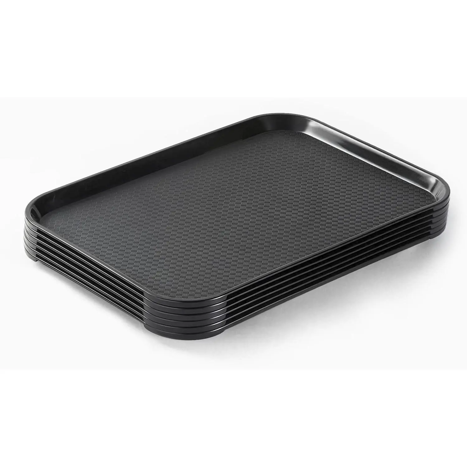 Rectangle Plastic Serving Trays– Cafeteria/  Tray, for Restaurant, School Lunch, Coffee Shop &  Use – Durable, Dishwasher Safe, Stackable, , 12” x 16”Set of 6 Black