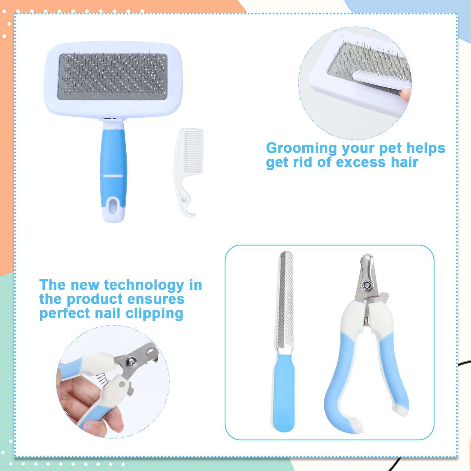 Rabbit Grooming Kit, 8 Counts/set Creative Pet Massage Cleaning Kit, Professional Pet Grooming Supplies