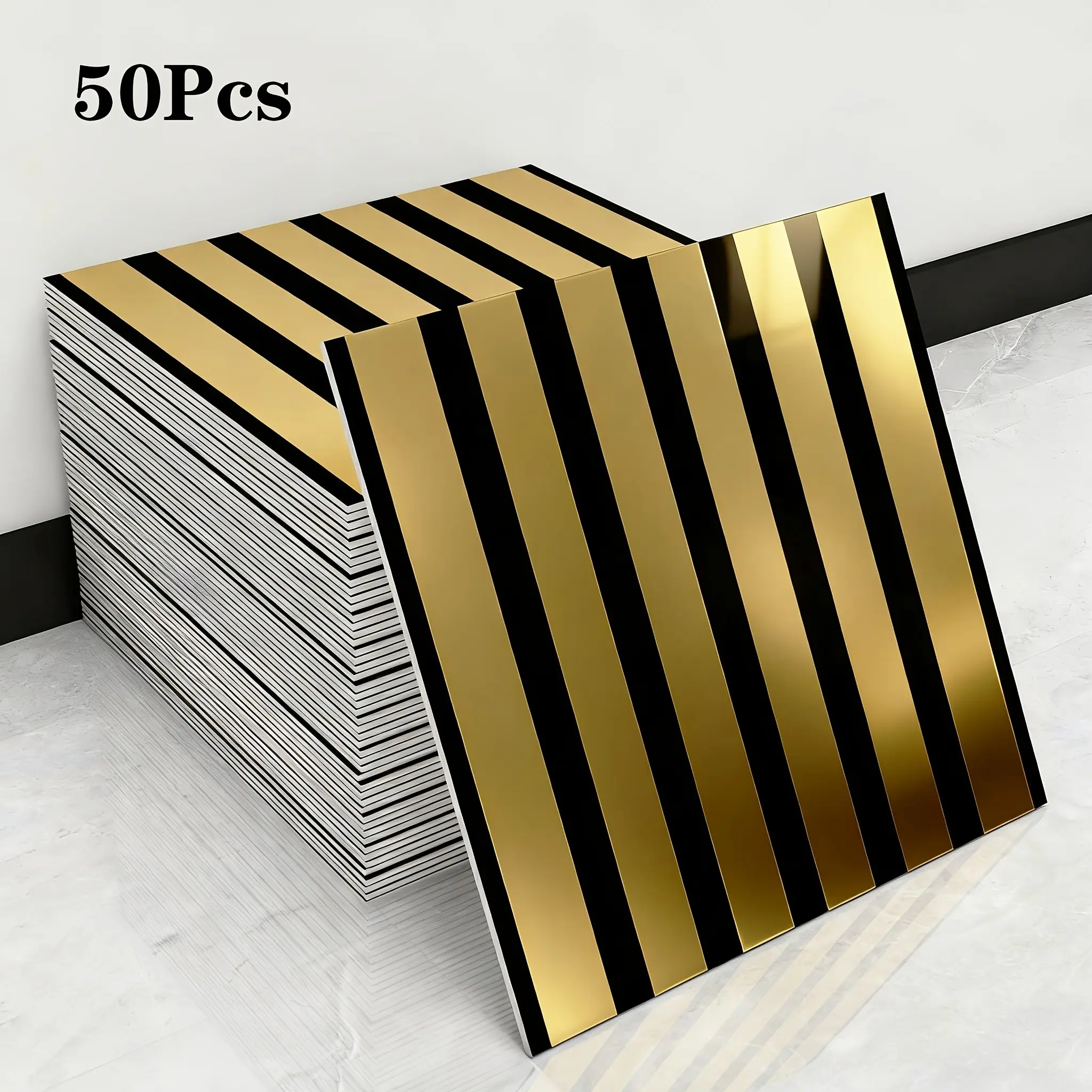 50pcs Self-Adhesive 3D Striped Decorative Wallpaper, PVC Material, Mirror Texture, Easy Peel and Stick, Modern Decor, 30cmx30cm, DIY Wall Decoration, Interior Walls