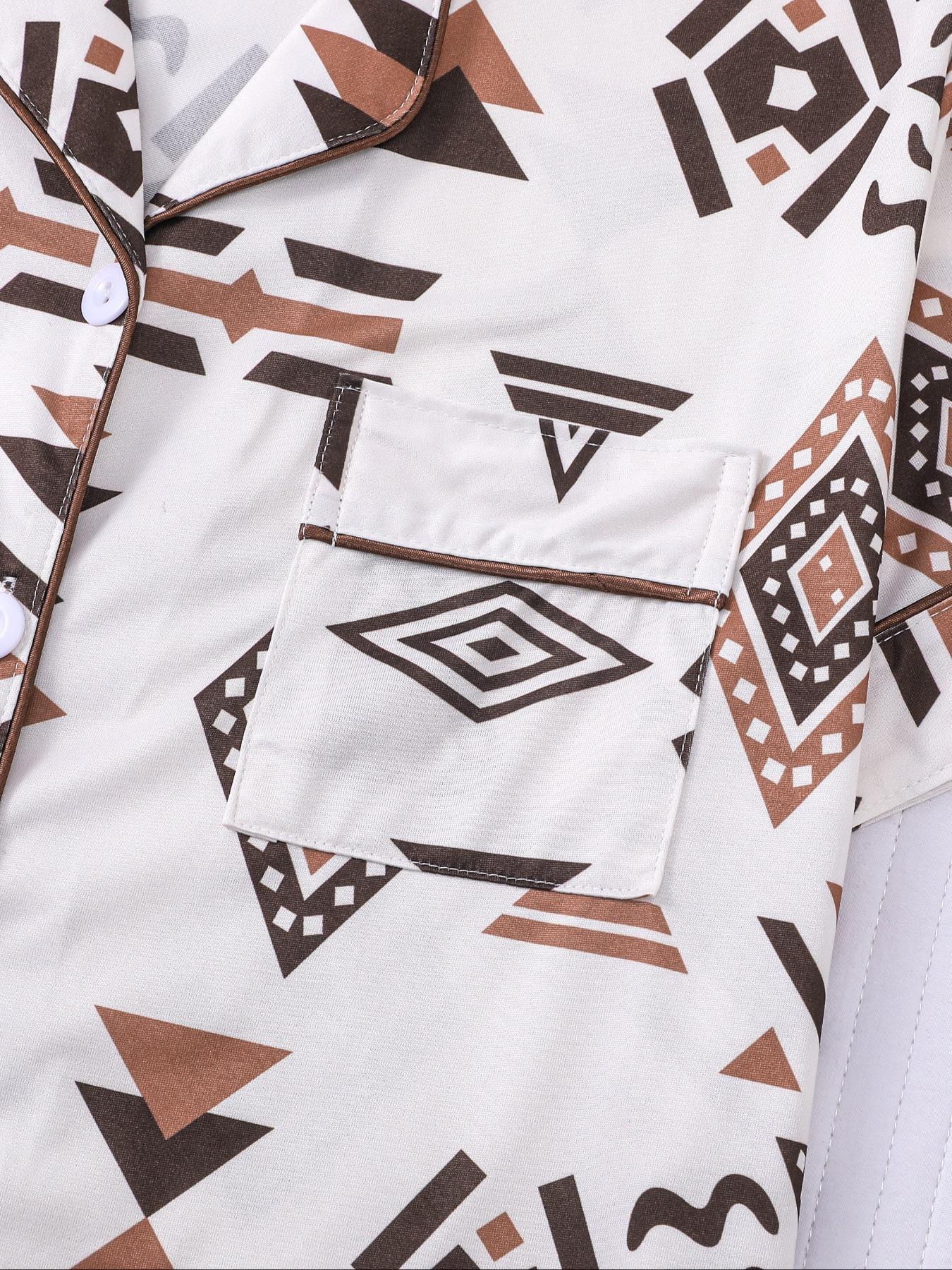 Women's Button Up Shirt & Shorts Pyjama, Casual Comfy Short Sleeve Top & Shorts PJ Set, Ladies Sleepwear for All Seasons, Loungewear, Pajamas