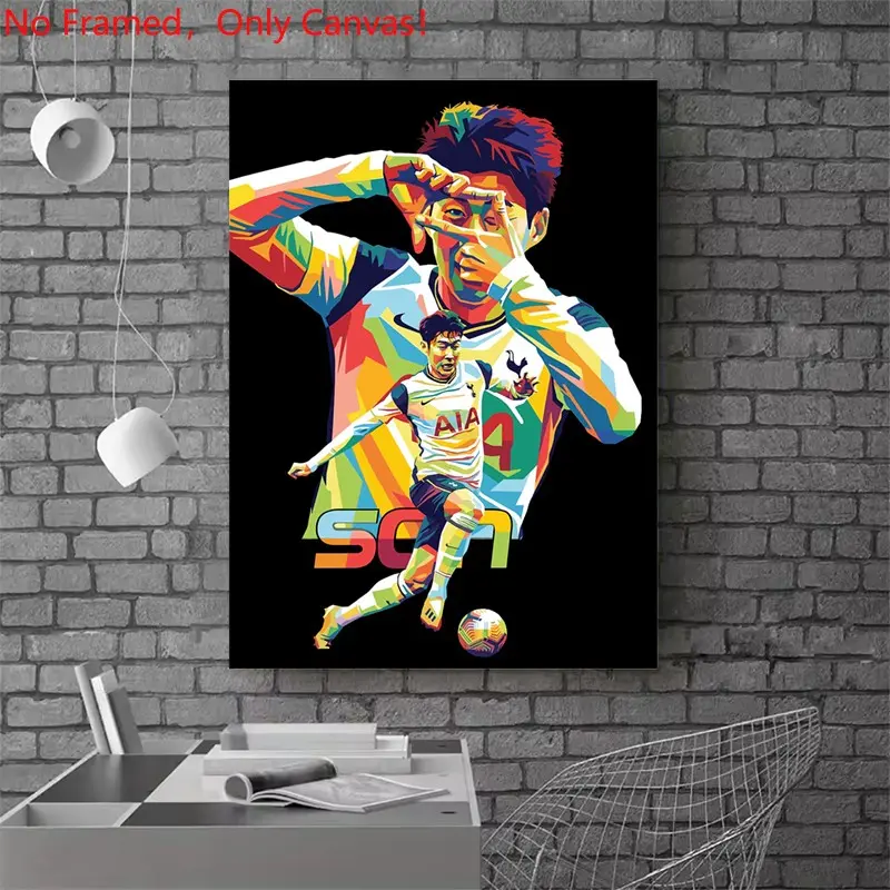 1 piece/set frameless canvas painting print poster, Classic Football player art，Son Heung-min Pop Art， a perfect gift for football loves, ideal gift for bedroom, living room, dorm hallway, kitchen, mural, wall decoration, room decor