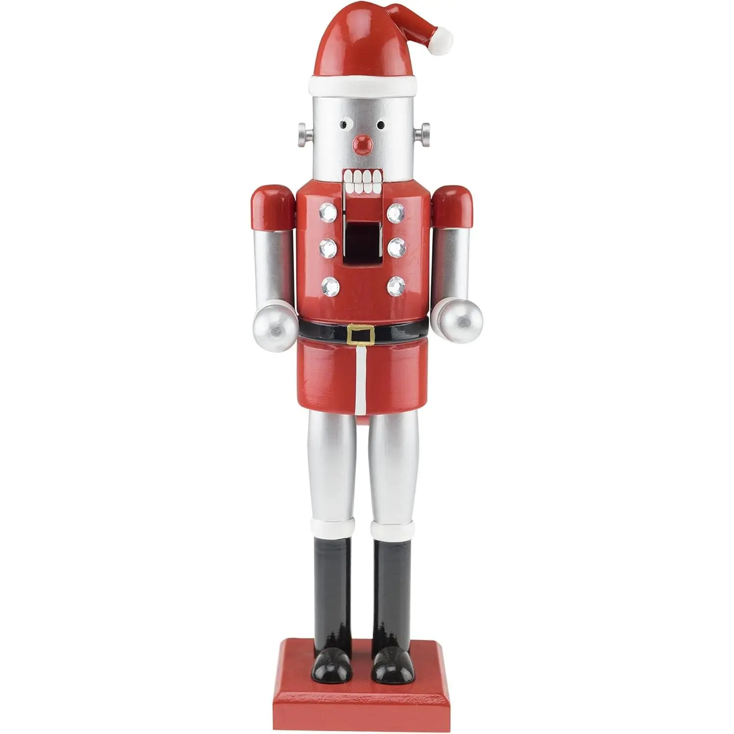 Robot Santa 14 Inch Traditional Wooden Nutcracker, Festive Christmas Décor for Shelves and Tables