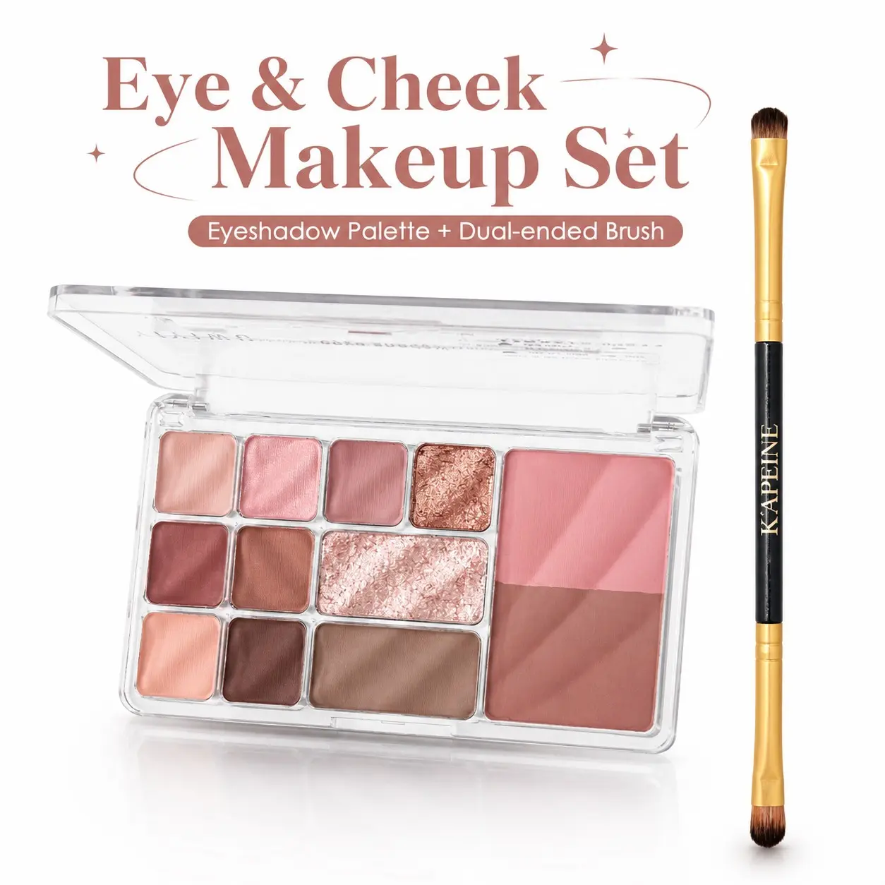 One Palette Finishes Whole Face Makeup, Milk Tea Nude Eyeshadow + Blush Set, Free Double-Ended Brush, Matte Finish, Lazy Daily Use