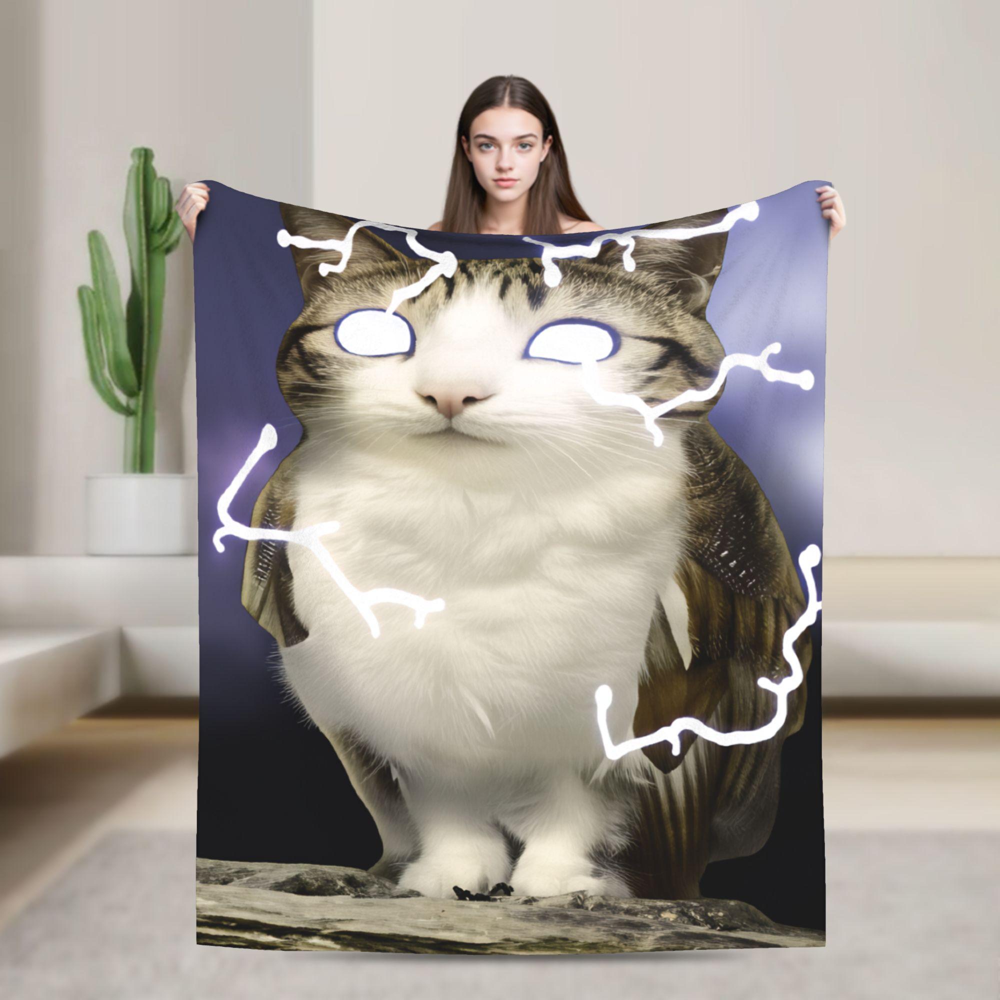 Meowl Cat Owl Electric Storm Flannel Blanket Pet Bedding Throw Comfortable Funny Couch Chair Travel Bedspread Bed Cover Soft Warm Flannel All Season Multi Size Weird Animal Gift Idea