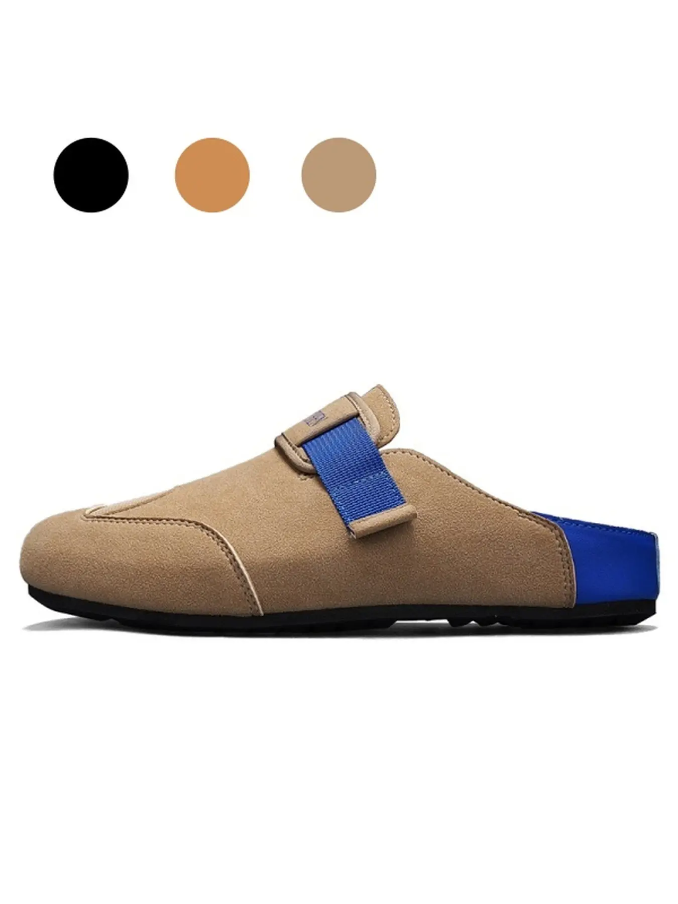 Men's Solid Slip-On Closed Toe Slides, Adjustable Hook And Loop Strap, Soft Breathable Upper, Minimalist Casual Footwear For Outdoor Walking