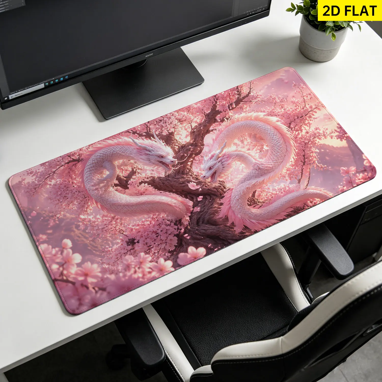 Extra Large Pink Cherry Blossom Dragon Mouse Pad,Non Slip Rubber Pad,Desktop Decoration Drotection Pad,Washable,Lock Edge Multi Size,Premium Multipurpose Mousepad For Office,Gaming,Gift for Family and Friends