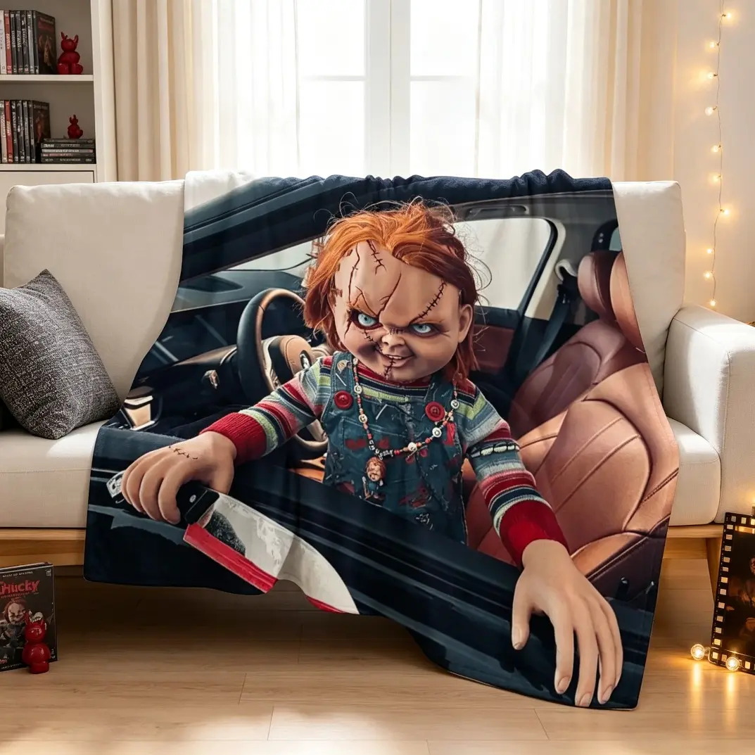 Chucky Horror Themed Flannel Blanket, Soft Plush Cozy Throw Blanket, Warm Lightweight Fleece Blanket for Adults & Kids, Living Room Bedroom Bed Sofa Picnic Travel Movie Night Halloween Decor Gift