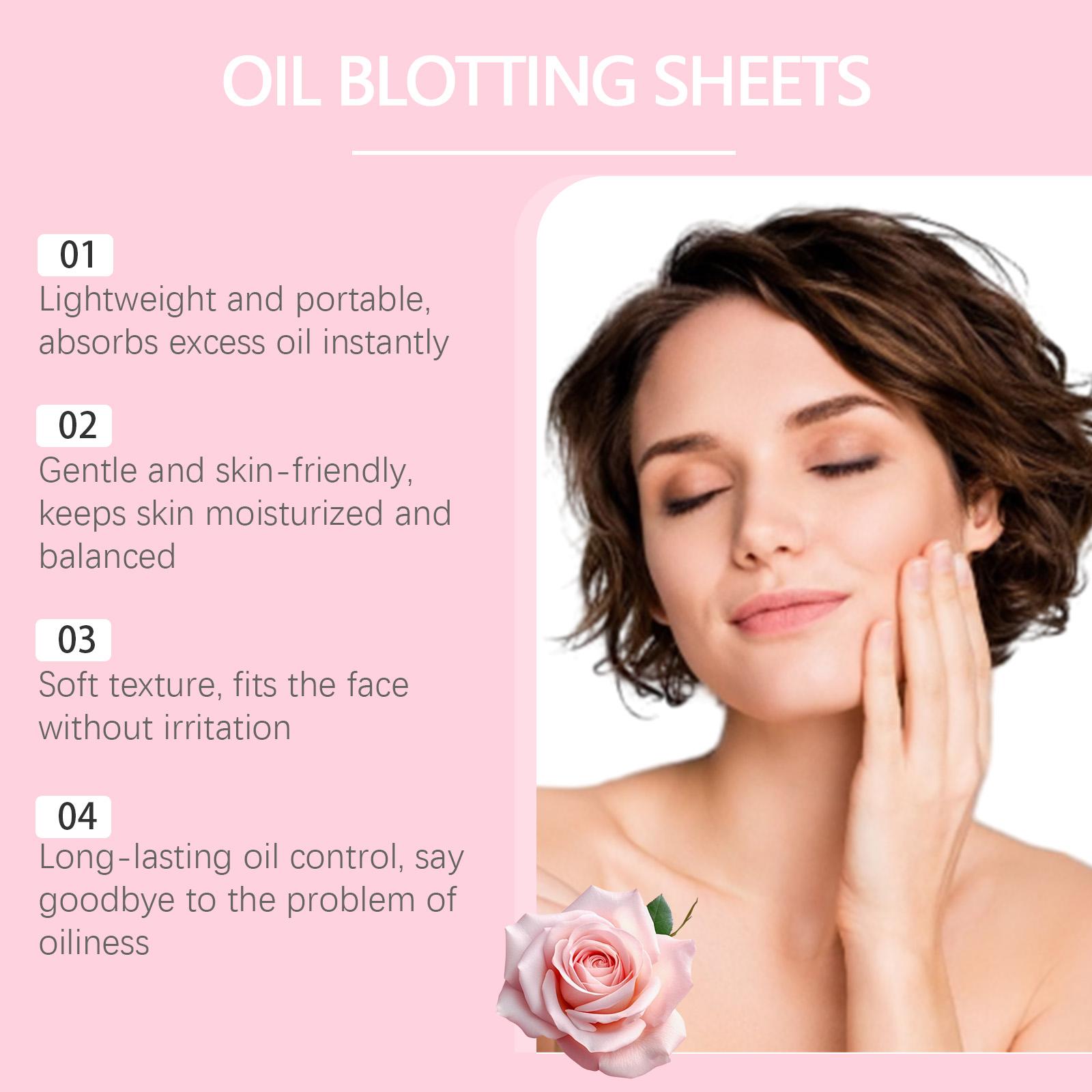 OUHOE Oil Blotting Sheets (Rose), Cellulose & Kaolin Dual Oil Control, Rose Flower Extract Beauty Care + Vitamin E Antioxidant, Brightens Skin, Makeup-Friendly No Powder Removal, Soft for Oily Skin