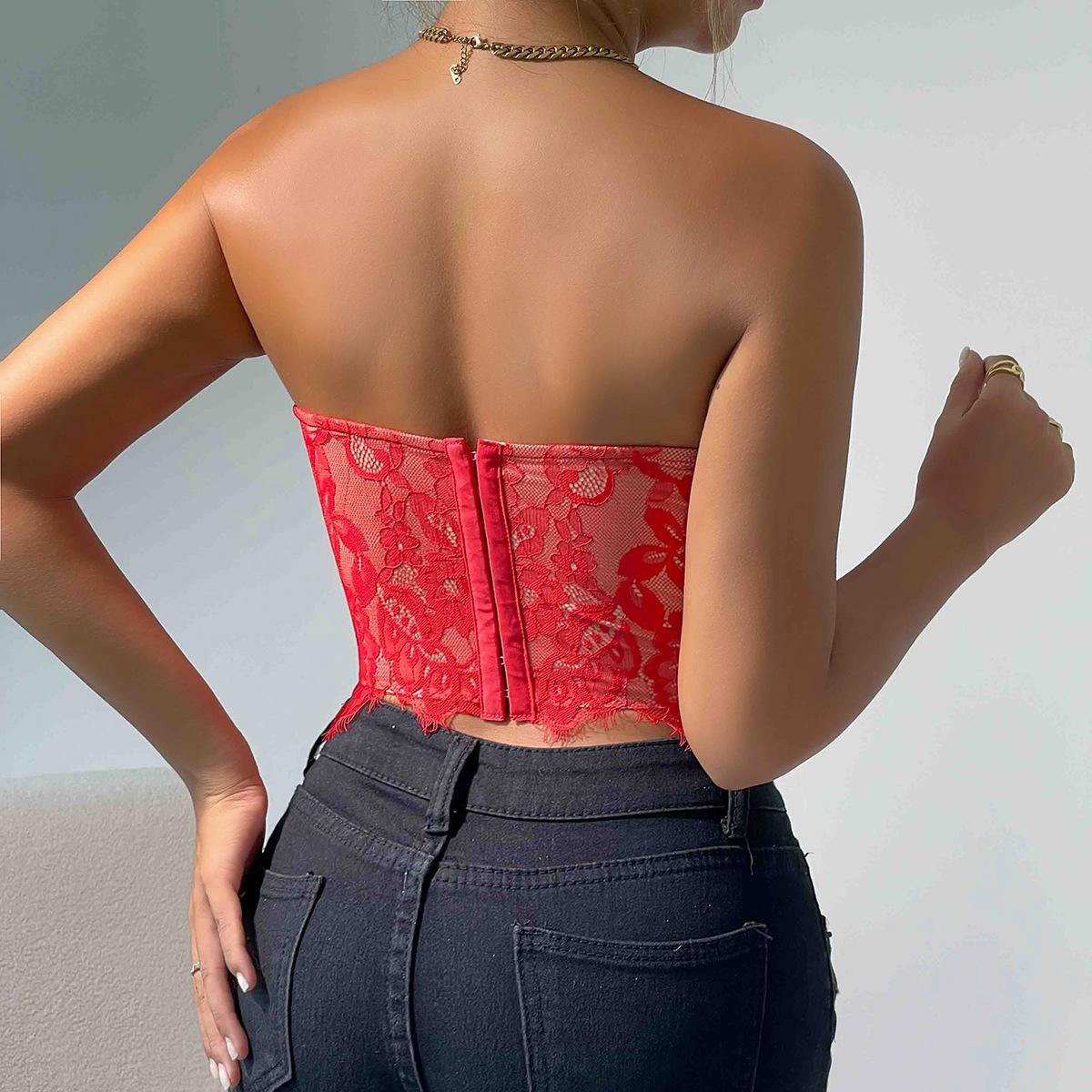 Women's Top Sexy Lace Eyelash Flower High Sense Underwear Bandeau Vest Womenswear Comfort Apricot Basic