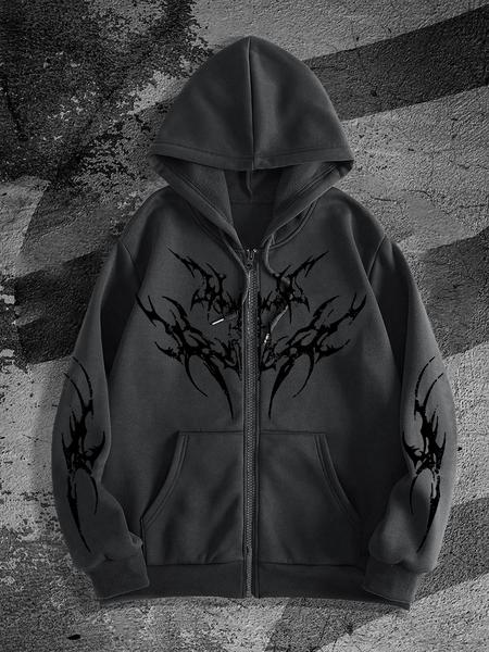 Y2K Gothic Dark Style Printed Zipper Hoodie, Fashion Streetwear for Casual Occasions, Fall & Winter New Arrival