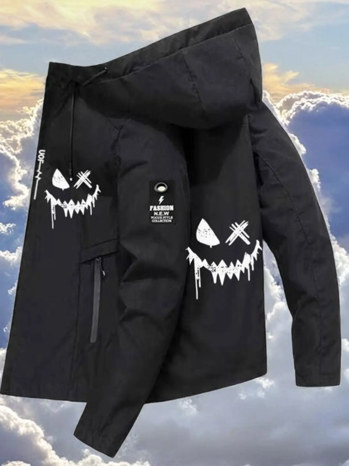 New Couple Windbreaker Jacket with Smile Print, All-Weather Waterproof Outdoor Hiking Coat, Slim-Fitting Outerwear for Men and Women