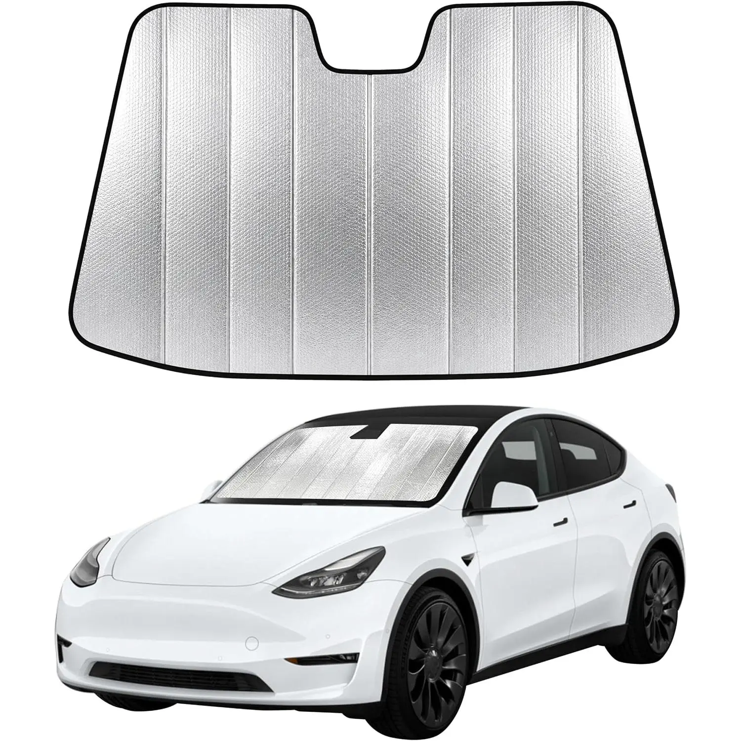 EcoNour Accordion Foldable Windshield Cover - Tailored Fit for 2017-2026 Tesla Model 3/Model Y, UV Blocking Front Car Sun Visor, Car Sun Protection Accessory