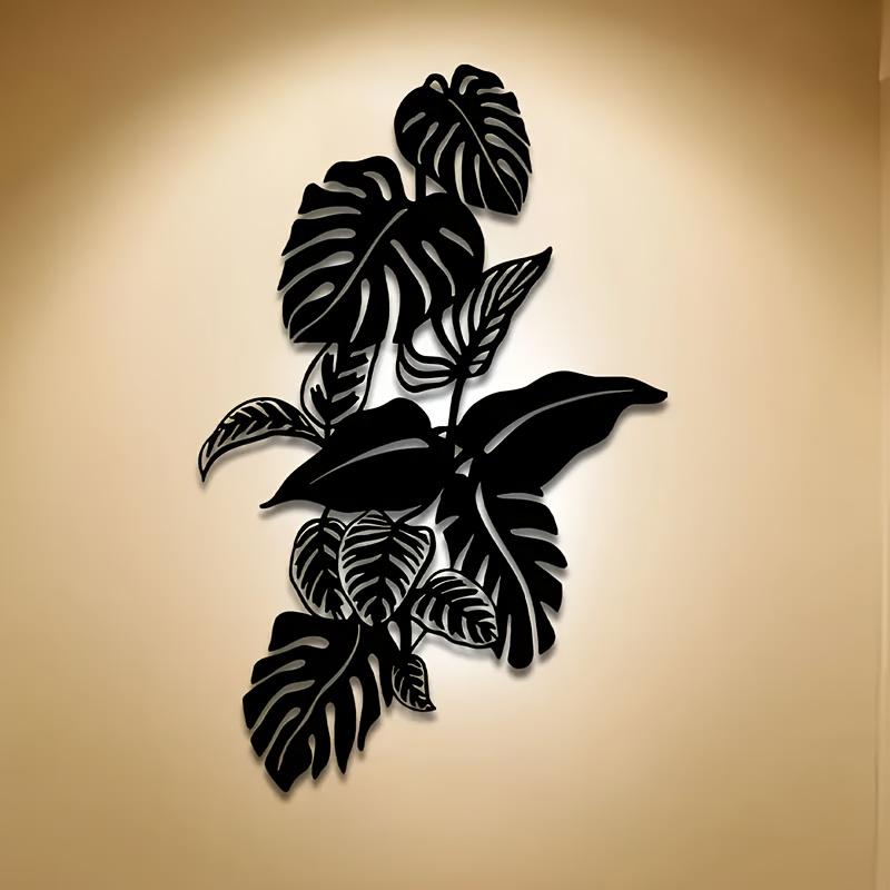 Large Monstera Metal Wall Art, Elegant Black Tropical Leaf Indoor Outdoor Decor Durable Iron Plant Sculpture for Home Wedding Housewarming Mother's Day Gift, Modern Mid Century Farmhouse Style Easy Hang, Housewarming Gift High Quality Sculpture