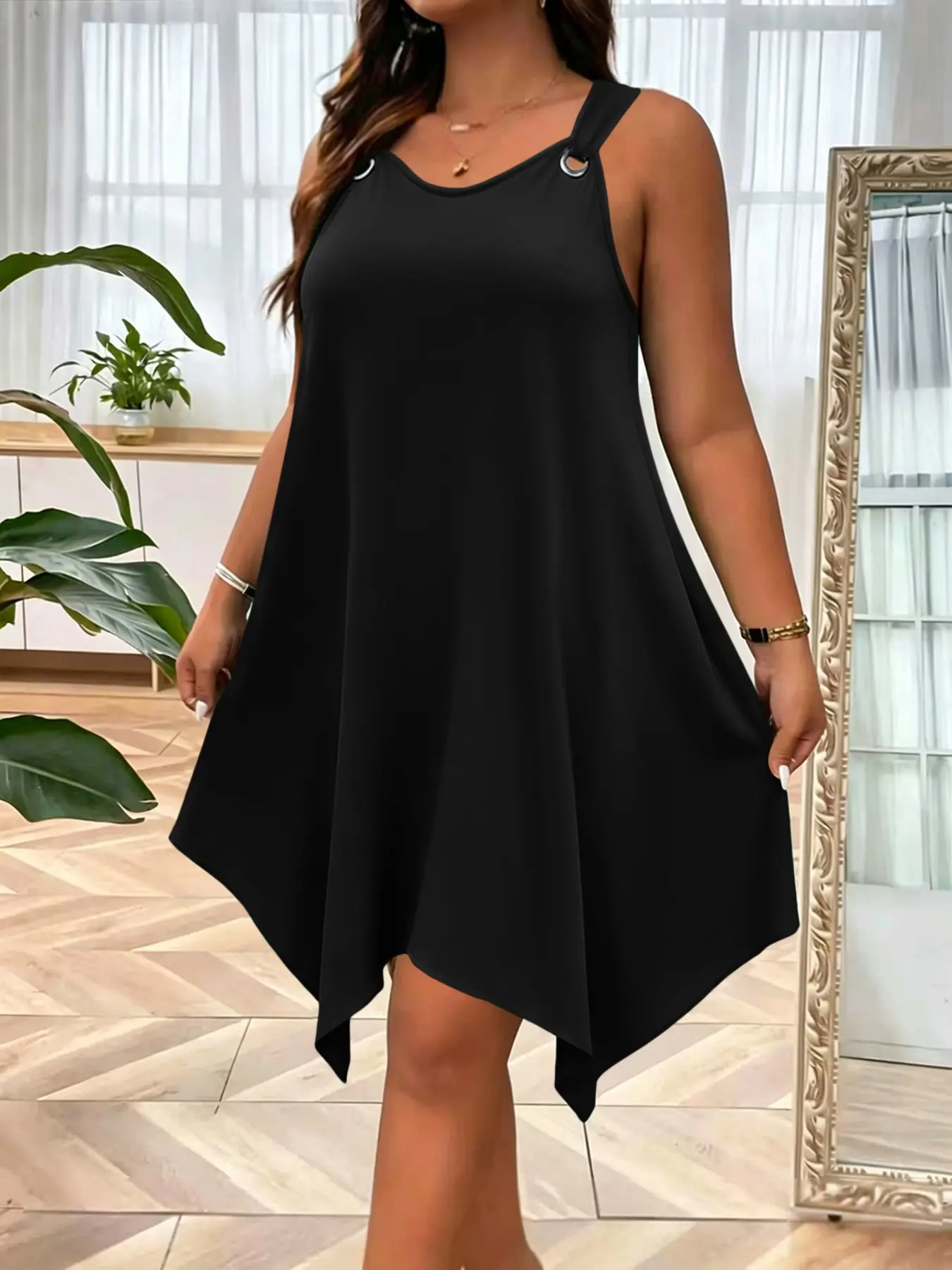 [Plus Size] Solid Color Tank Dress, Casual Sleeveless Dress for Daily Wear, Women's Plus Clothing for Summer, Bodycon Tank Dress, Casual Home Dress