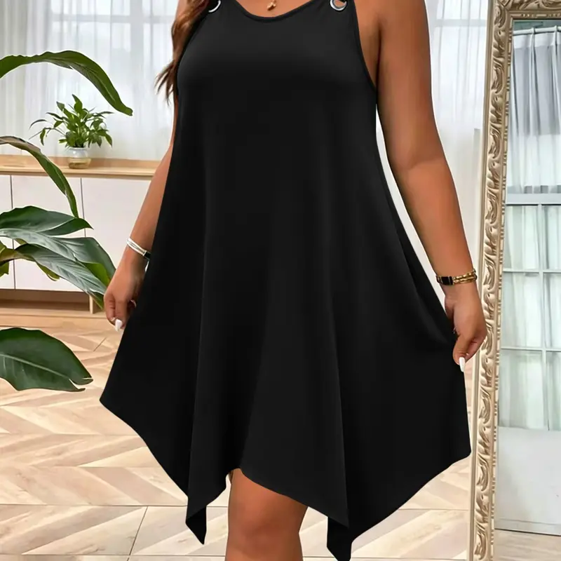 [Plus Size] Solid Color Tank Dress, Casual Sleeveless Dress for Daily Wear, Women's Plus Clothing for Summer, Bodycon Tank Dress, Casual Home Dress, Summer Dresses