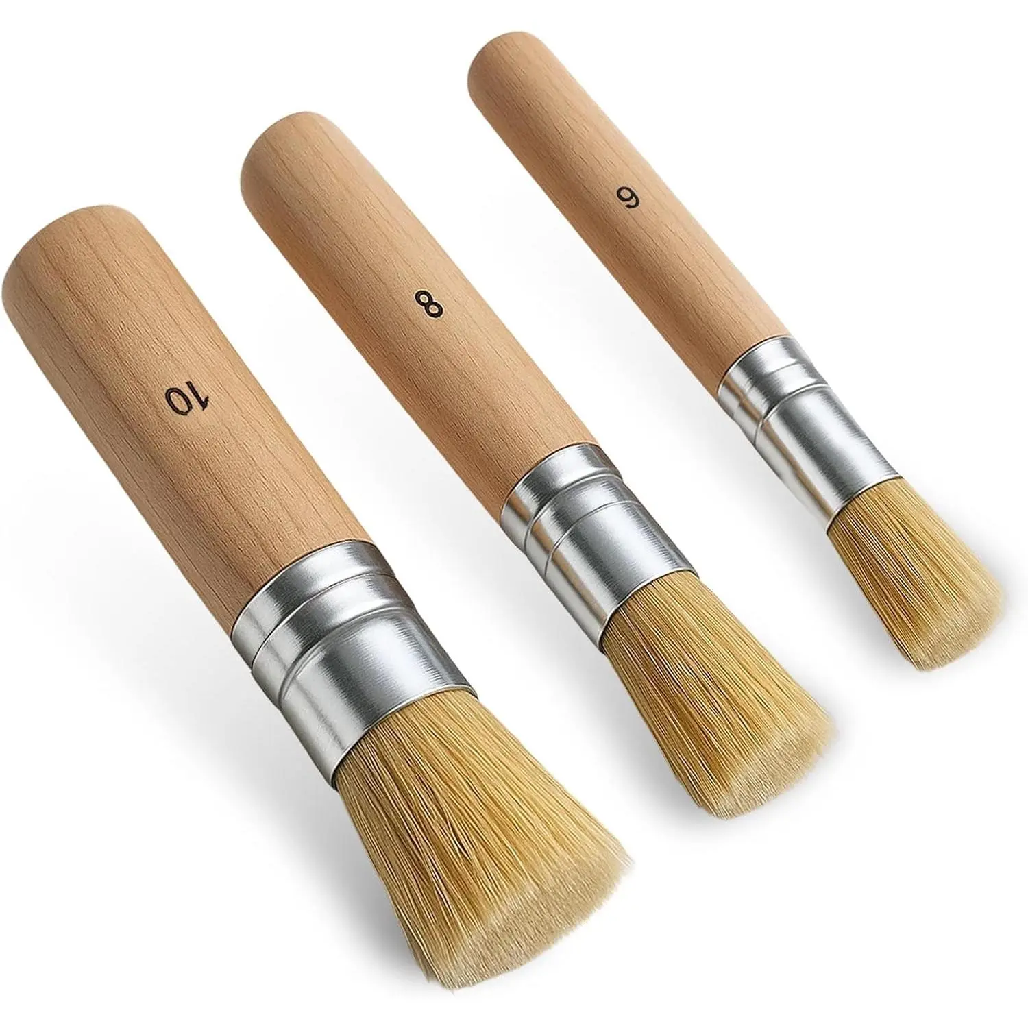 3 Pack Wooden Stencil Brush, Washable Bristle Stencils Brushes for Painting,  Bristle Stencil Brush for  Oil Watercolor Painting, Stencils Project, Card Making, DIY Art Crafts (6, 8, 10)
