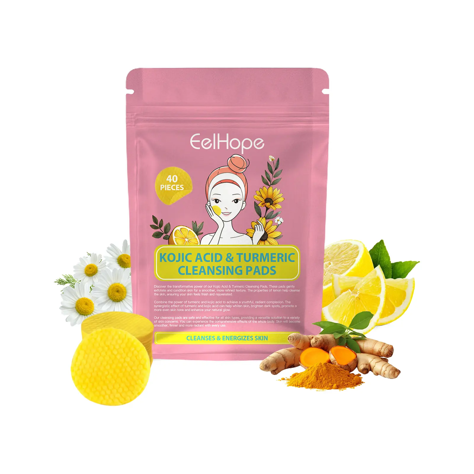 Eelhope Kojic Acid Turmeric Cleansing Pad Gently Cleanses Facial Skin Pores Refreshing Cleansing Skincare
