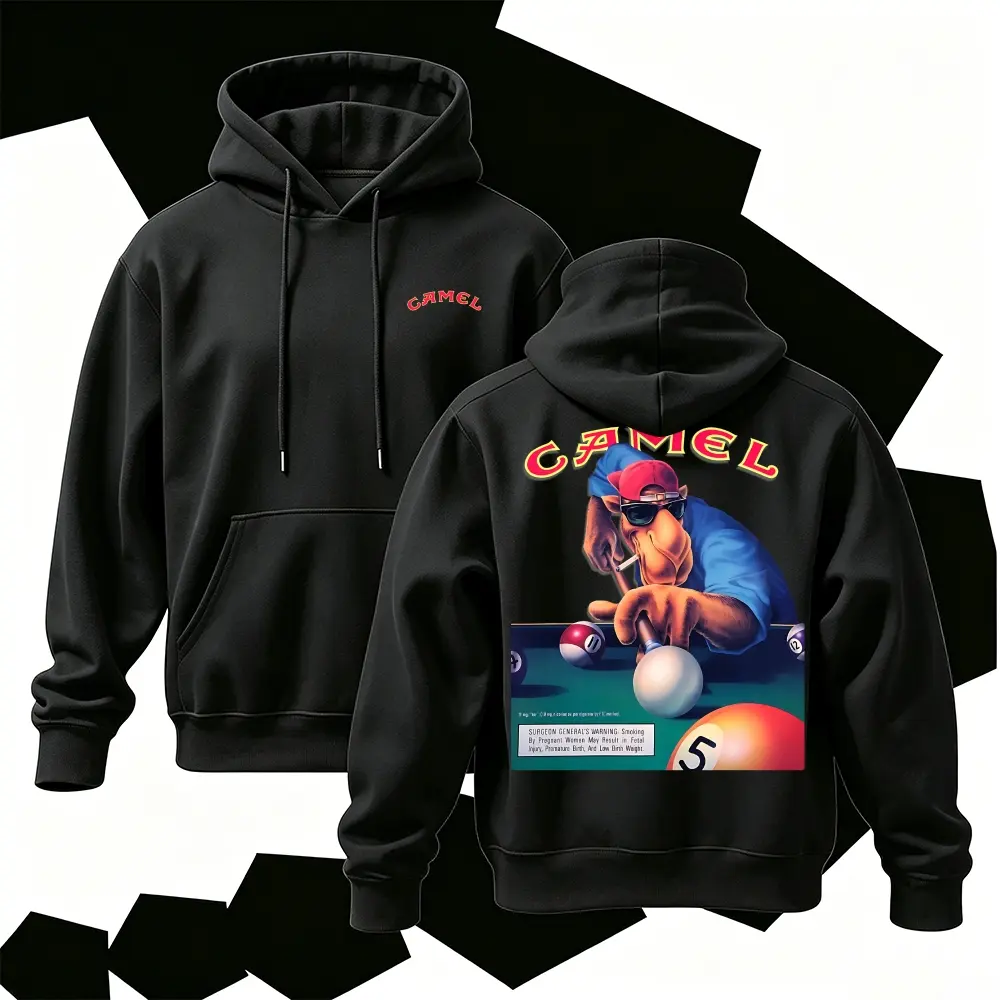 90s Vintage Camel Character Hoodie Dual Side Print Camel Joe Pool Table Graphic Pullover Old School Retro Streetwear  Hoodie