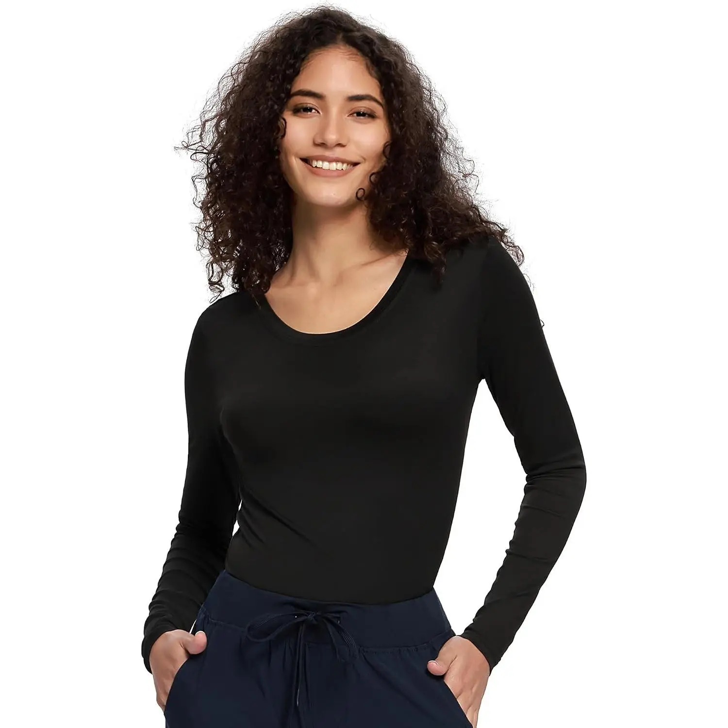 Women's Long Sleeve Underscrub Tee - Crew Neck, Butter Soft Base Layer for Scrubs, Under Uniform Shirt for Nurses, Clinics & Long Work Shifts
