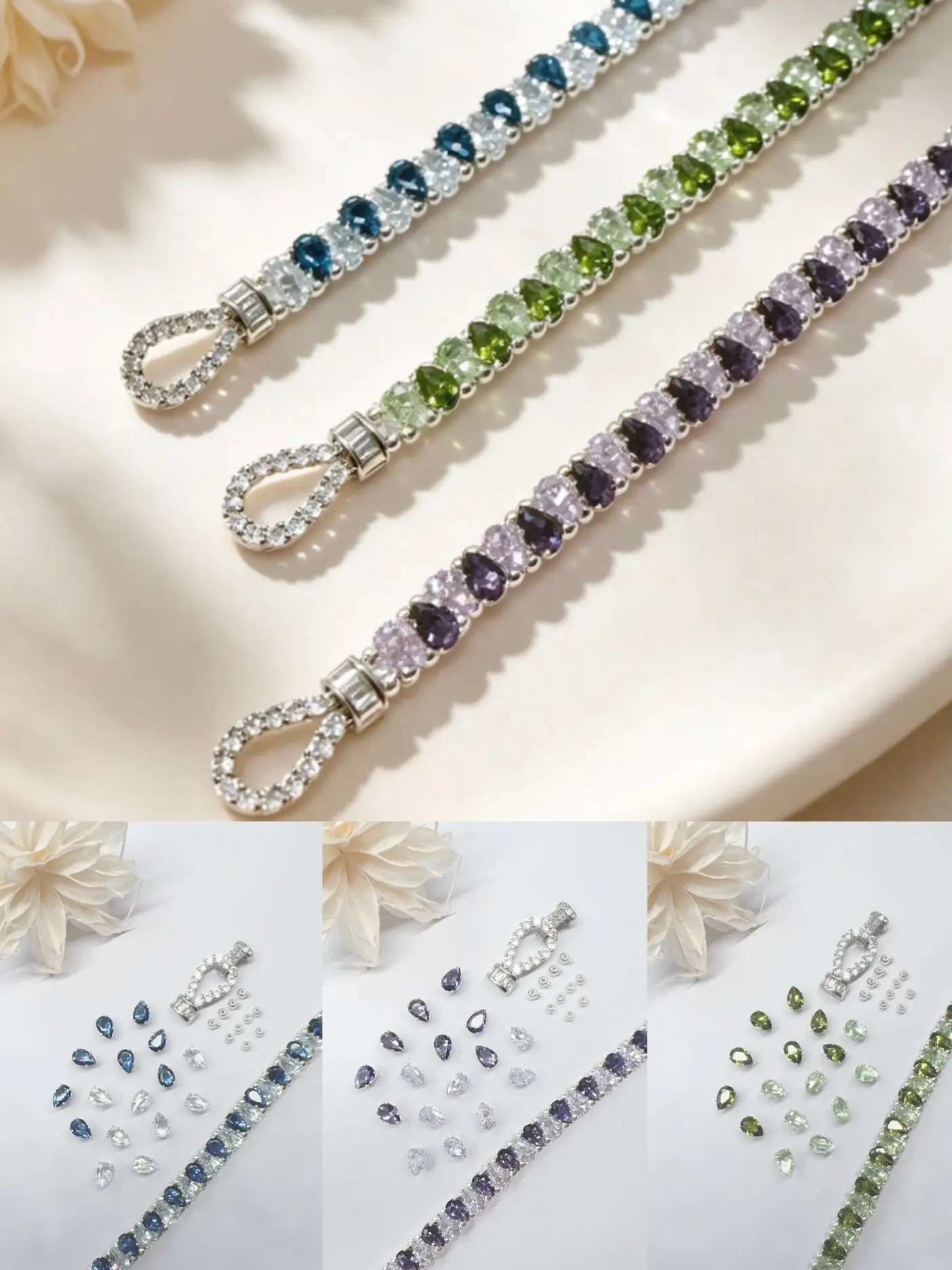 Ice Drop Collection Bracelet Making Kit, Includes prong-set (claw-set) rhinestones, Clasp, Steel Wire, Beads, Elegant Jewelry Making Supplies, Quiet Luxury Jewelry Beading Supply For Gift, All Seasons