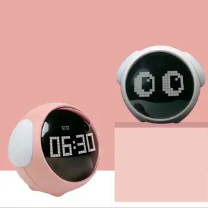 Black Multifunctional Child Alarm Clock - Cute Expression, Voice-Controlled Night Light, Thermometer, Switch-Integrated Home Decor Clock, Ideal Gift for Home Use