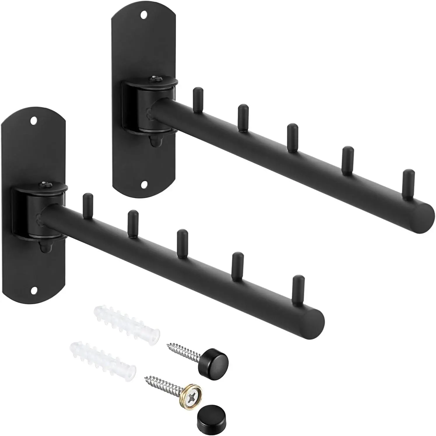 Clothes Rack,2Pcs Stainless Steel Clothes Hanger,Wall Mounted Clothes Rack,Wall Mounted Drying Rack with Swing Arm,Wall Clothes Hanger for Bathroom Laundry Room Closet,Black