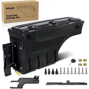 Nilight Truck Bed Tool Box Left Drivers Side Truck Tool Box Fit for Ford F-150 2015-2021 ABS Swing Case Truck Bed Storage Box with Lockable Lid Waterproof Wheel Well Toolbox Black