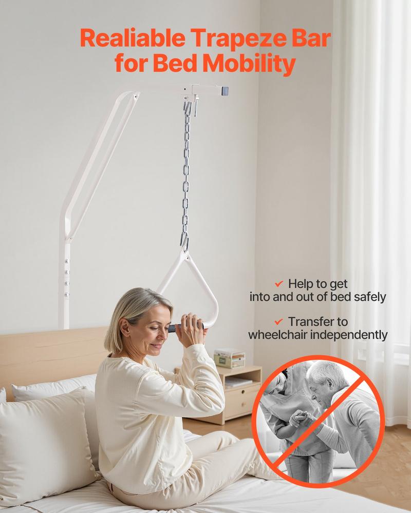 VEVOR Trapeze Bar for Bed Mobility, Bed Trapeze with Clamps and Floor Stand, 250LBS Weight Capacity Bed Pull Up Assist for Elderly, Patients & Disabled, Suitable for Home Care, Hospital, Nursing Home