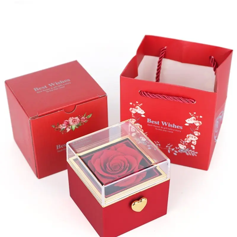 Romantic Gift Box for Her, Rose Ring Jewelry Box, Artificial Flowers, Preserved Roses, Perfect for Anniversaries, Weddings, Valentine's Day