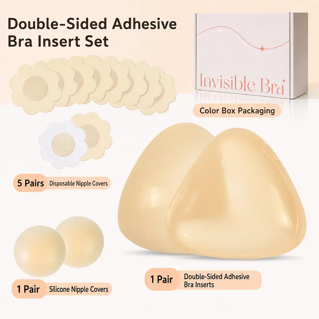 Yulabra Reusable Self-Adhesive Bra Inserts, Sticky Reusable Bust Lift Pads For Natural Fuller Silhouette, Versatile Shape Enhancer Compatible With Dresses, Bikinis & Casual Tops, Long Lasting Wearable Chest Padding