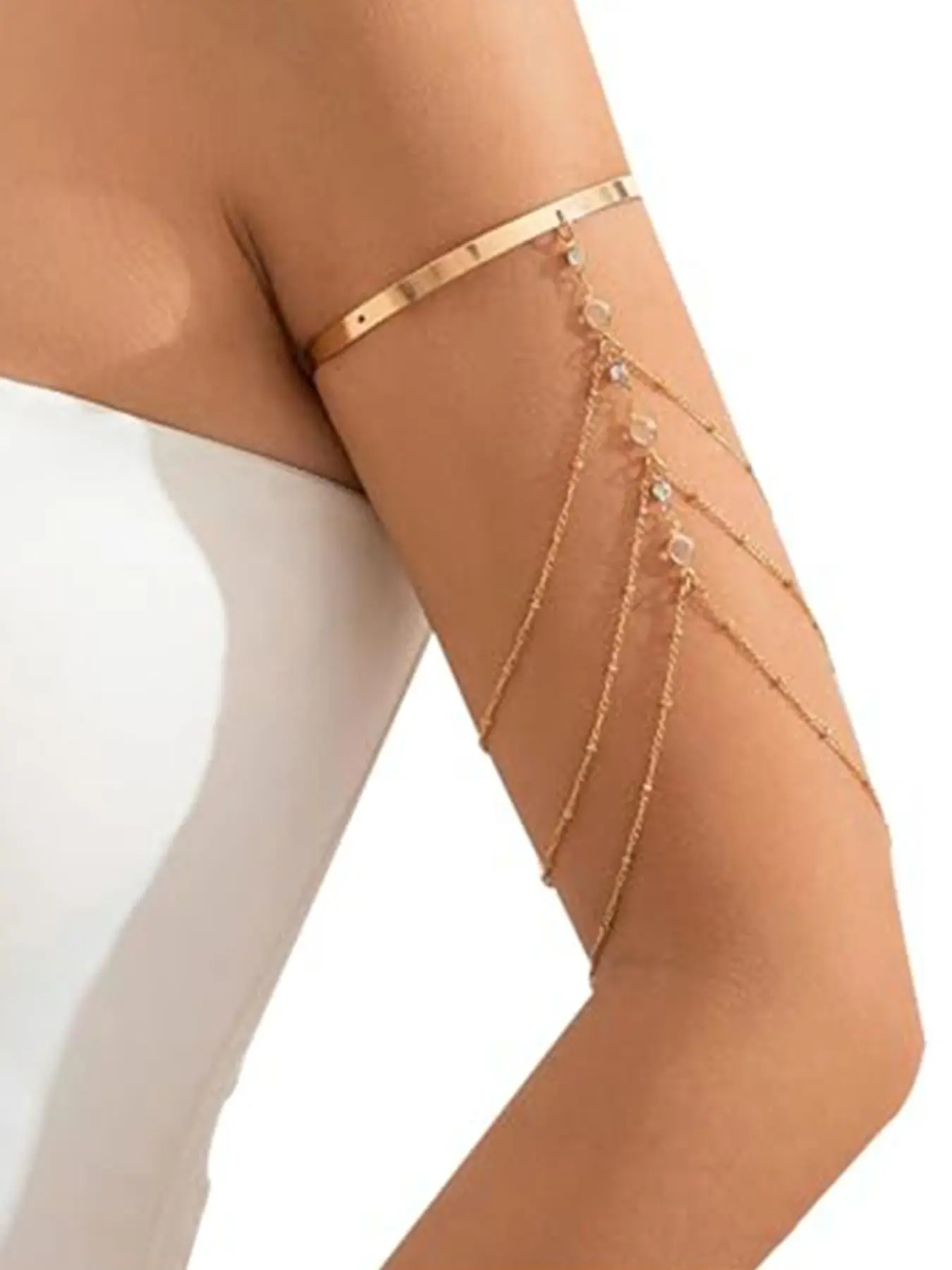 Multi Layer Tassel Fringe Arm Cuff Bracelet, Cuff Bangle Bracelet, Simple Chain Design, Sexy Women's Arm Band Jewelry, Trendy Accessory for Everyday Wear
