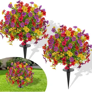 FAJUNZH 23" Set of 2 Artificial Boxwood Topiary Ball with Violet Flowers with Spikes, UV Resistant Faux Greenery Shrubs, Realistic Fake Bushes Plants for Garden, Yard, Front Porch, (Colorful Violet)