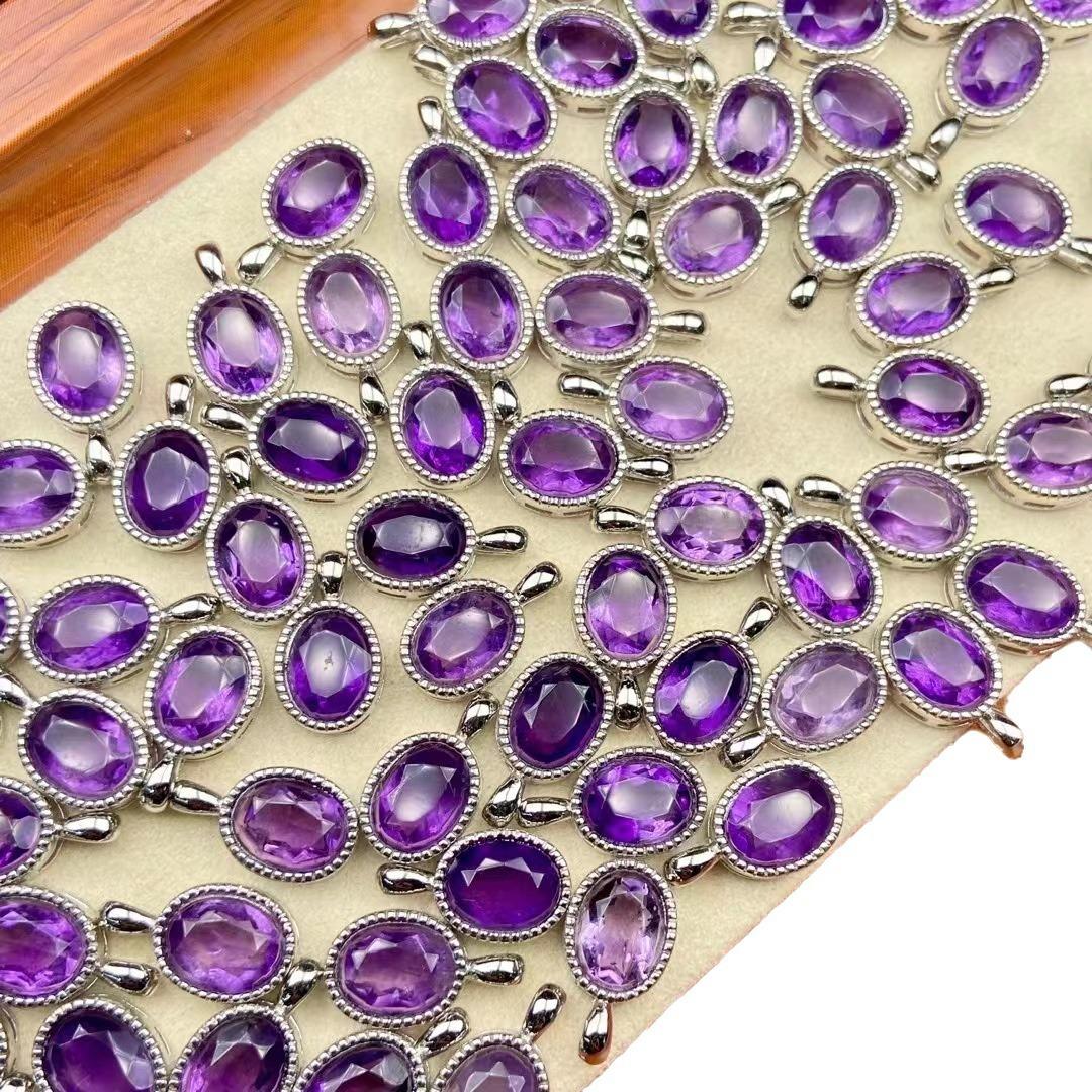 Lucky Stone Natural Amethyst Pendant Female S925 Silver Plated Necklace Japanese and Korean Fashion Simple Clavicle Ornament Birthday Gift for Friends Natural Crystal Personalized Birthstones