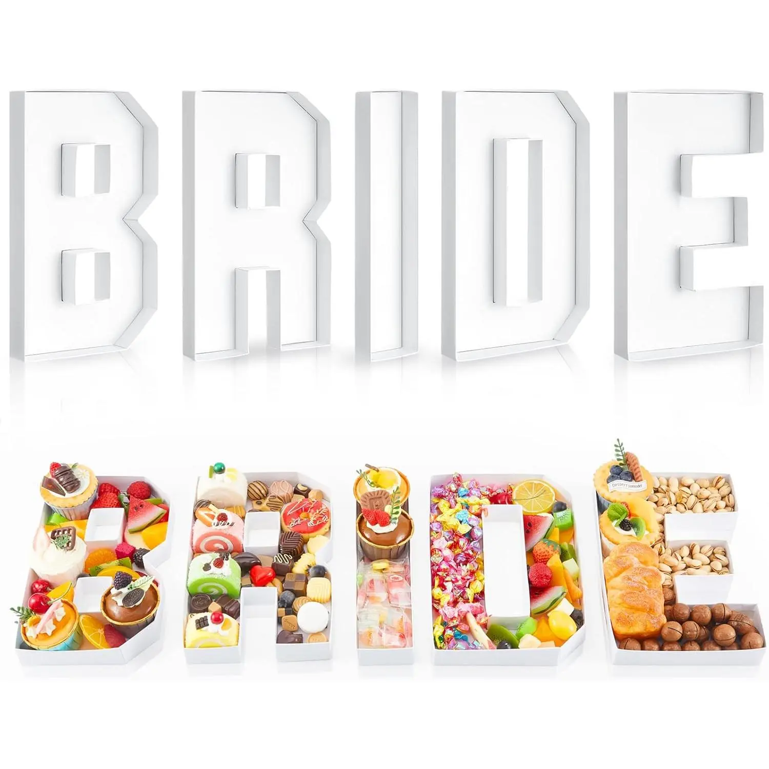 5 count Bride Charcuterie Letter Boxes, Preassembled  Trays | Sturdy Cardboard,  to Fill, Holds Fruit Candy Cupcakes , Ideal for Bridal Showers Weddings and Photo Displays