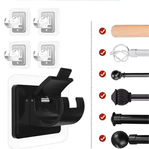No Drill Curtain Rod Holders Multipurpose Nail Free Stick Brackets for 0.39-0.78 Inch Rods Black Transparent 8 Packs with Strong Adhesive for Smooth Surfaces Hooks Plastic