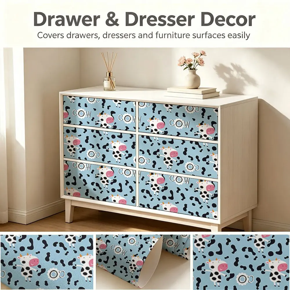 Cute Cow Pattern Wallpaper, Light Blue Background, PVC Material, Self-Adhesive, Ideal for Kitchen/living Room/bedroom, Easy to Apply