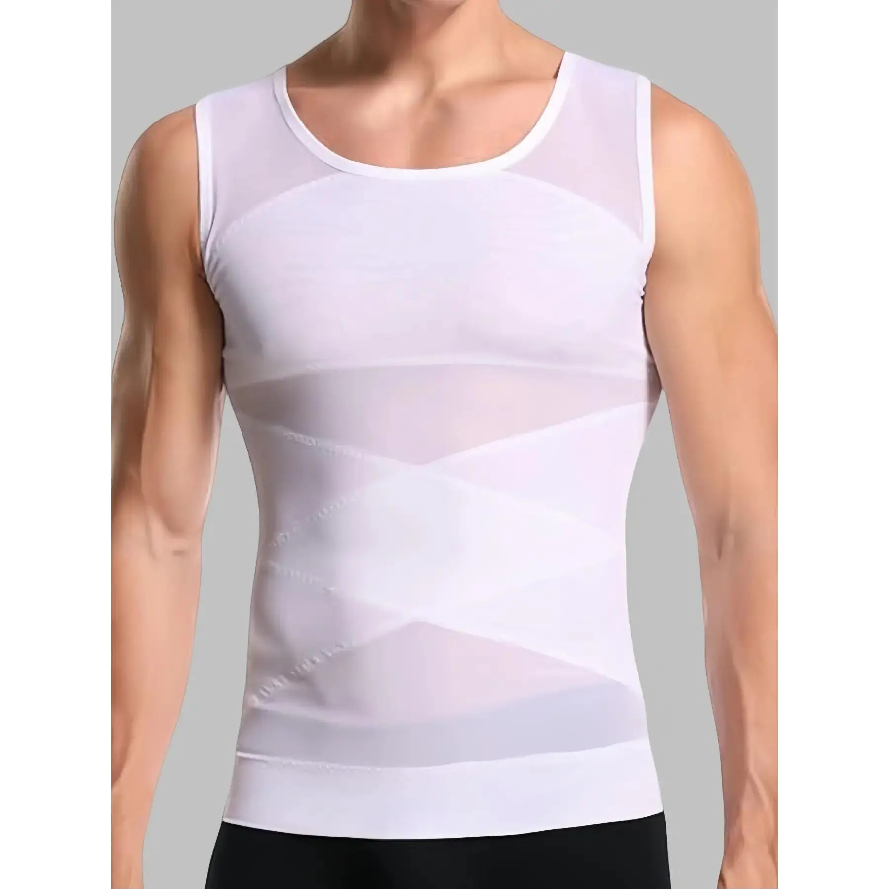 1 Count Men's Breathable Mesh Sleeveless Sporty Vest, High Stretch Compression Tank Top For Posture Alignment, Lightweight Athletic Undershirt, Breathable Fabric Body Shaping Shirt, Sleeveless Sports Wear, Ideal For Gym, Running, Training, Workout Ve