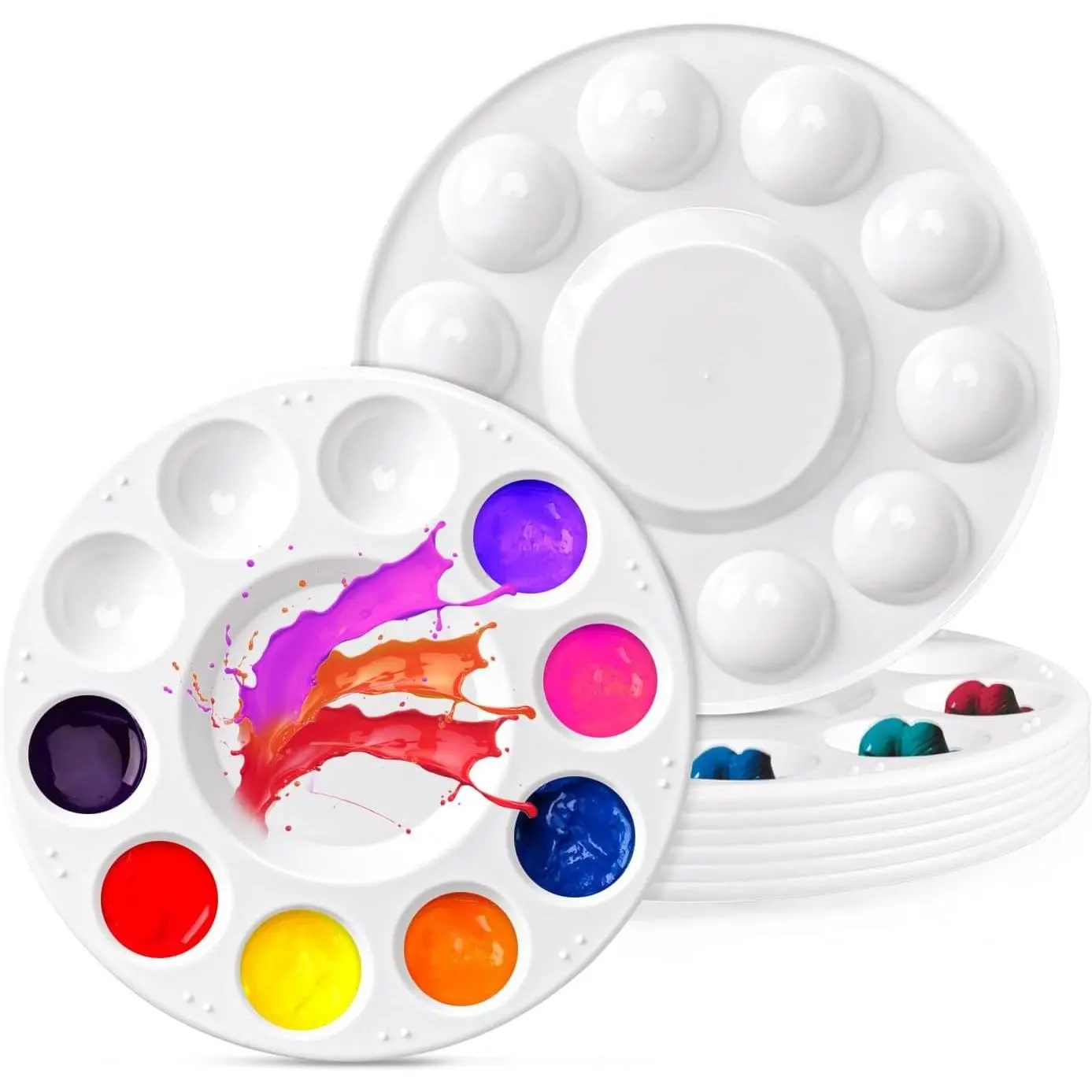 8Pcs Compact Plastic Paint Tray Palettes with Multiple Slots, Stacked Pack Plastic Trays for Painting Art, DIY Craft Parties