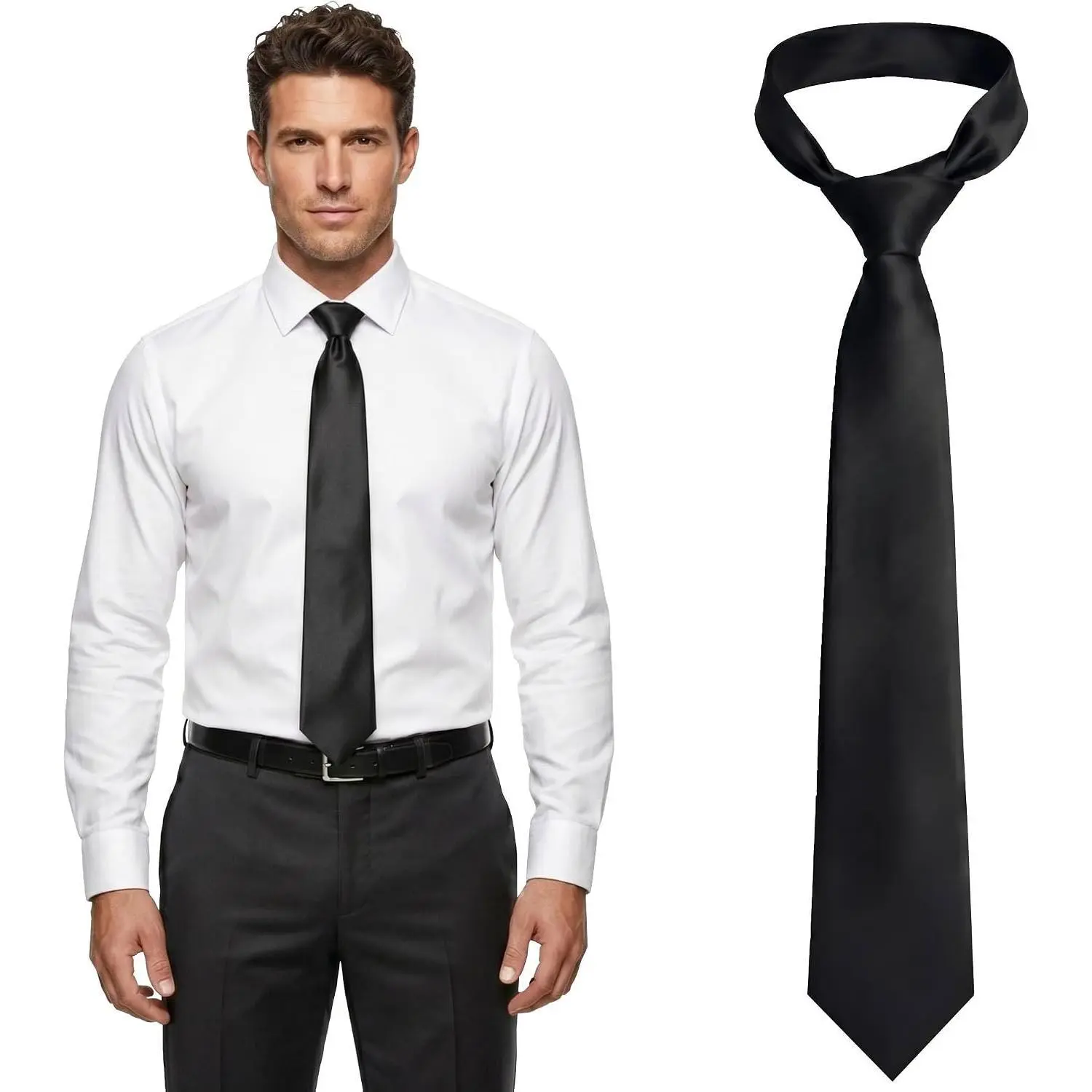 Effortless Men's Zipper Tie | Pre-Tied Adjustable Solid Color Necktie for Business, Wedding & Formal Events