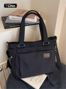 Large capacity and casual tote bag, Fabric tote bag with high-end feel, lightweight and comfortable, simple and niche design, suitable for college students to attend classes, shopping outdoors, commuting to work, traveling bag, Casual Commuter Bag