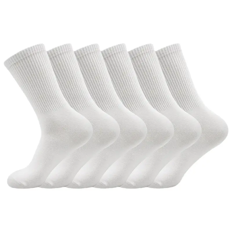 6pcs Men's and Women's Matching Socks - Casual Long Elastic Pure Color Cotton Socks - Spring/Summer Fine Combed Cotton White Mid-Calf Socks