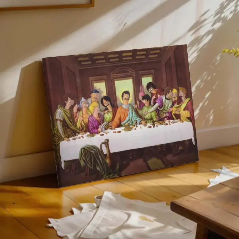 The Wacky Last Supper Poster Canvas Print Wall Decor, Burger Art Decor, Funny Jesus Art, Home Kitchen Living Room Bedroom Wall Decor