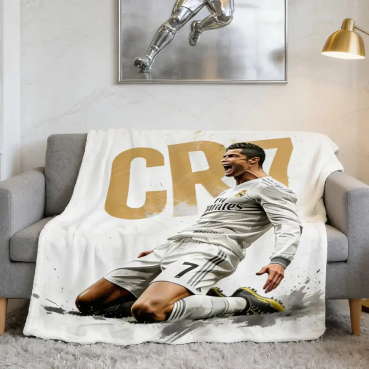 CR7 Football Icon Soft Flannel Plush Throw Blanket for Couch Bed Living Room Travel Picnic – C-Ronaldo Fans Gift Lightweight Warm Cozy Blankets