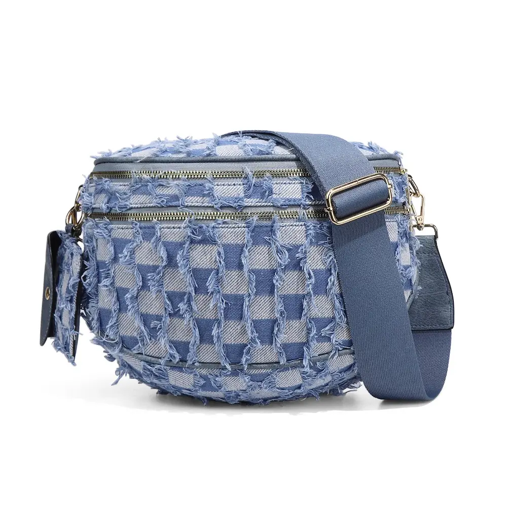 Checkered Crossbody Bum Bags for Women Denim Checkered Bag with Small Purse Checkerboard Crossbody Bags