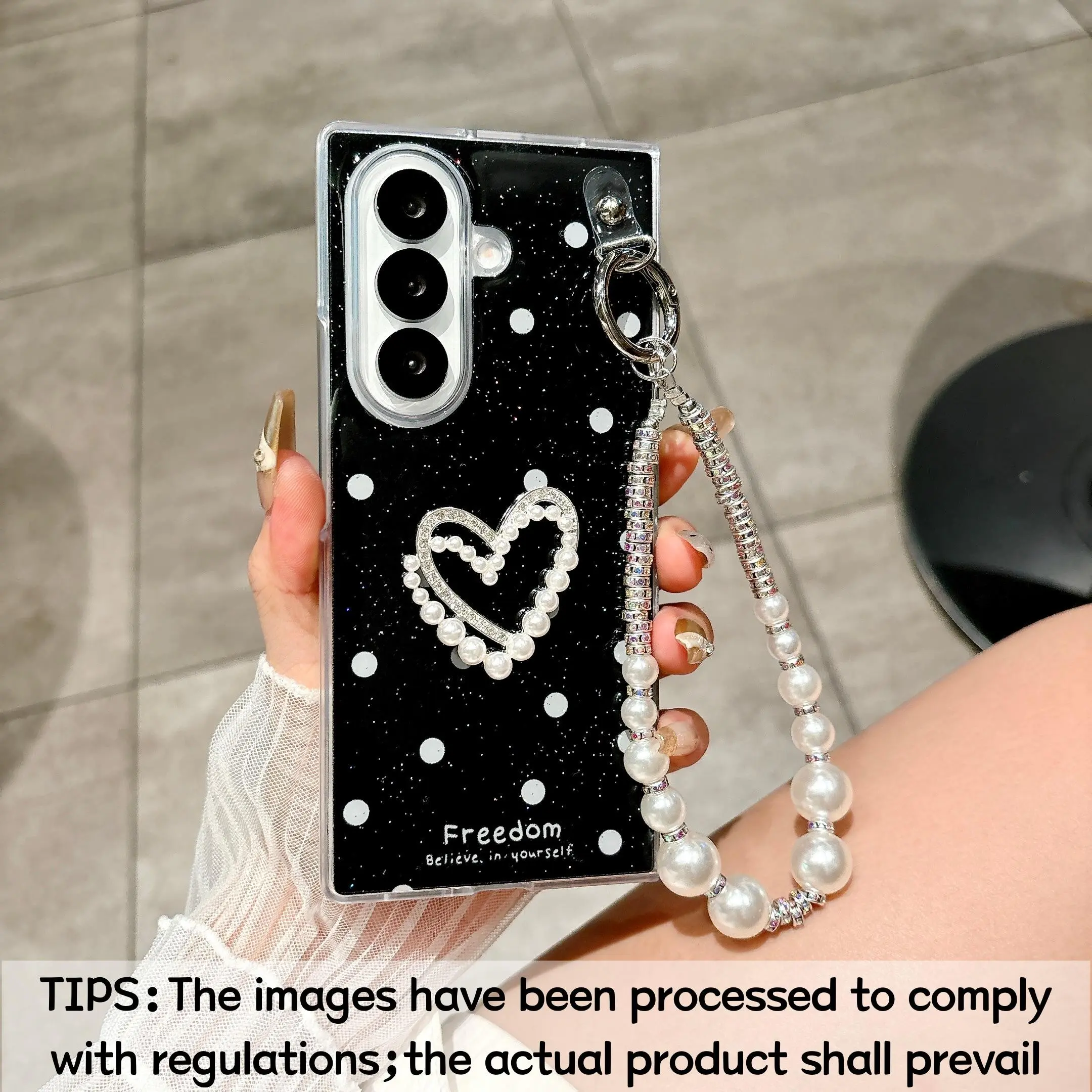 Glitter Polka Dot Aesthetic Phone Case & Heart Bracelet, Compatible with Samsung Galaxy Z Fold 7/6/5, Trendy and Practical, Fashionable Protective Case, Unique Design for Daily Use, Protective Shell, Decorative Smartphone Protector