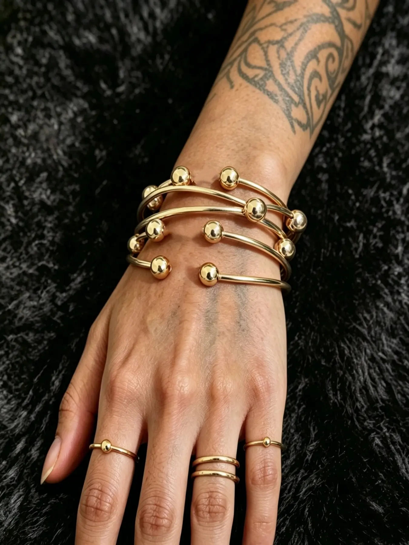 9pcs Retro Boho Thick Bangles Bracelet Set, 10mm Ball Silvery Color Bangles Bracelet, Handmade Stacking Bangles for Women, Party Jewelry Gifts