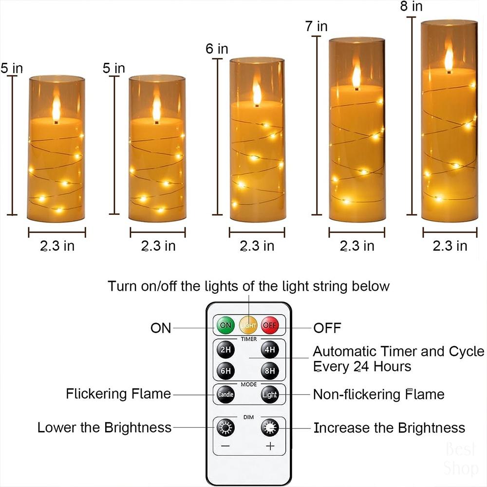 5pcs Flameless LED Candles with Embedded Star String, Battery Operated Acrylic Pillar Candles with Timer and Remote, Flickering Candles for Romantic Ambiance and Home Decoration Mood Decorative,Valentine's Day, Mother's Day 5pcs Flameless LED Candles with Embedded Star String, Battery Operated Acrylic Pillar Candles with Timer and Remote, Flickering Candles for Romantic Ambiance and Home Decoration Mood Decorative,Valentine's Day, Mother's Day
